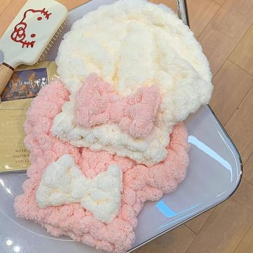 2025新款雲朵格幹發帽超強吸水速幹可愛蝴蝶結加厚套頭浴帽包頭巾