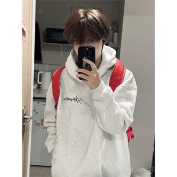 潮牌美式高街hiphop重磅連帽衛衣男春秋季小眾白灰色情侶加絨外套