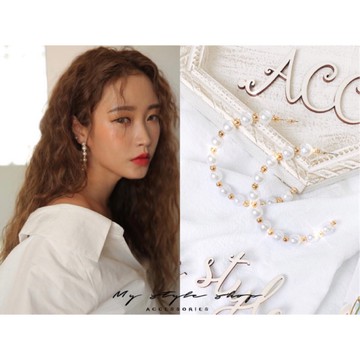 ✨台灣現貨✨實體拍攝 韓國同款百搭珍珠金屬半圓耳環圓環圓圈 珍珠耳圈