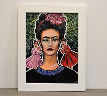 弗里達卡羅 (Frida Kahlo) 幻想肖像，肩上有天使和惡魔