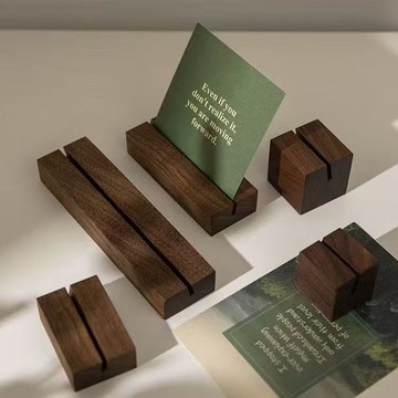 青杉實木黑胡桃木擺件 簡約名片夾 木質標籤照片夾 定製款餐廳裝飾