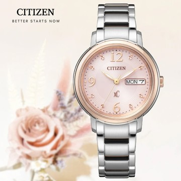 CITIZEN 星辰 xC 亞洲限定款 光動能 不鏽鋼淑女腕錶-玫瑰金X銀32.5mm (EW2425-57W)