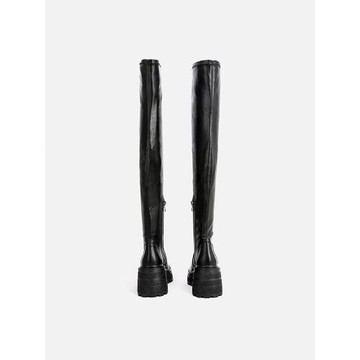 過膝靴女厚底英倫風真皮松糕底長筒靴大腿靴彈力靴皮靴子高跟長靴