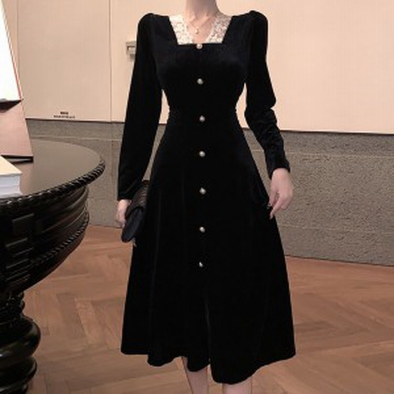 新作 21年 ワンピースドレス ワンピース ワンピース 秋 長袖ワンピース ベロアワンピース ベロア ベルベット 前ボタンワンピース スク 通販 Lineポイント最大5 0 Get Lineショッピング