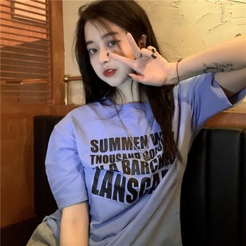 ins超火港風純棉正肩短袖T恤女夏裝潮原宿風寬松學生半袖上衣