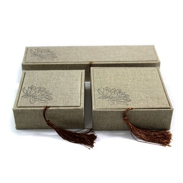 麻布蓮花流蘇盒麻料手鐲盒手串盒戒指吊墜盒項鏈盒飾品收納首飾盒