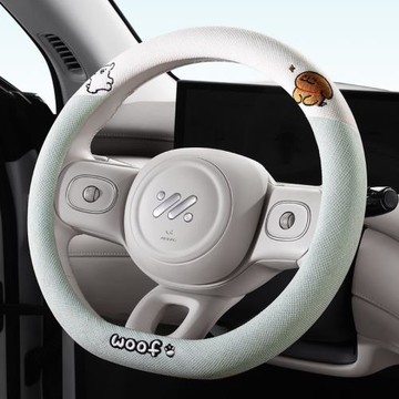 棉麻方向盤套四季通用卡通小熊汽車把套高級感超薄防滑吸汗保護套
