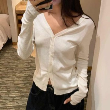 正韓罩衫 大V針織外套FOM1099-創翊韓都