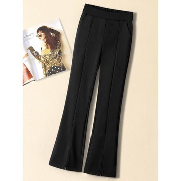 (免運)黑色微喇褲子女秋冬2025新款高腰加絨西裝褲小個子休閑九分喇叭褲