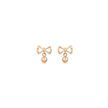 薄荷系列 蝴蝶結小圓珠 18K玫瑰金耳環 (一對)