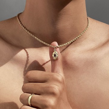 【衣衫倉庫】藍寶石 男生項鍊 吊墜項鍊 麻花鏈 金色 鎖骨短鍊 復古設計