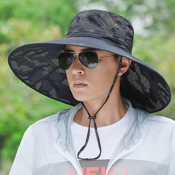 Ylie 帽子男 遮陽帽 大檐漁夫帽 防曬遮陽帽 迷彩 登山帽 防曬帽 夏季戶外釣魚帽 男士防曬帽遮臉防紫外線帽子 男帽