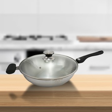 寶馬牌316不鏽鋼七層炒鍋-單把-33cm (附玻璃蓋)