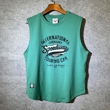 復古無袖t恤男 夏季潮牌寬松坎肩運動健身籃球阿美咔嘰背心綠色紅