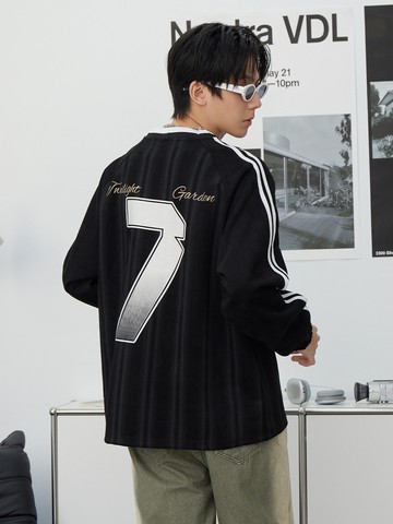 美式V領數字印花運動球T