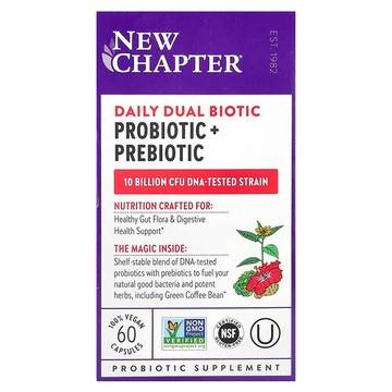 New Chapter, 日常雙重生物支持配方，益生菌 + 益生元，60 粒全素膠囊