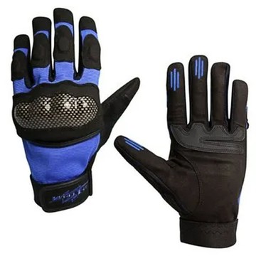 [WELL FIT 威飛客] 麂皮 PVC格紋保護殼 重機手套 / 合身型 - 藍色