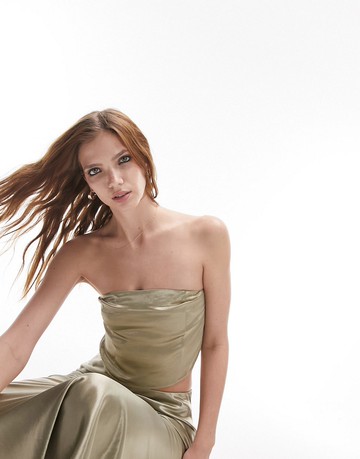 Topshop co-ord zip back bandeau top in fawn-Neutral