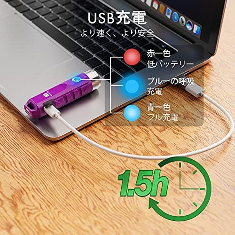 クリーLEDキーチェーン懐中電灯 650ルーメン USB C充電式 - ライト