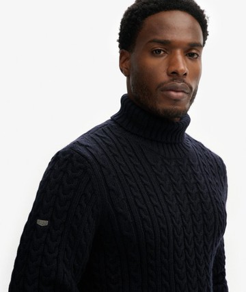 Superdry Men's Jacob Cable Roll Neck Jumper Navy Size: L
