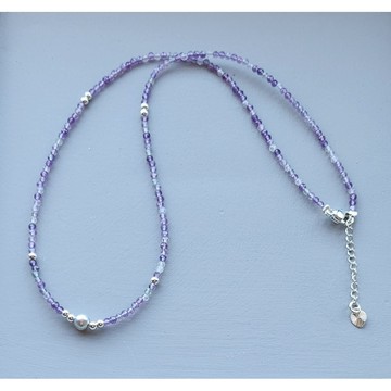 ☆星空燦爛水晶☆紫水晶鑽切2m+單顆天然淡水珍珠龍蝦扣款項鍊