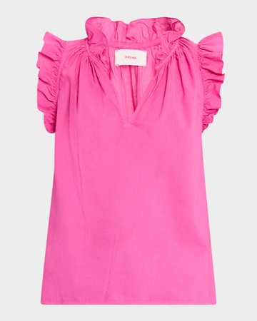Bex Ruffle-Trim Split-Neck Top