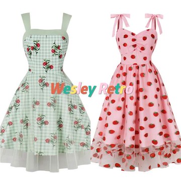 歐美夏日法式小眾復古仙氣甜美少女感吊帶高腰顯瘦中長大擺連衣裙