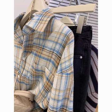 襯衫外套美式復古格子女寬松休閒顯瘦中長款襯衣時尚百搭開衫春秋新款【倪醬】