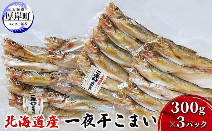 北海道産 一夜干し こまい 300g×3パック (合計900g)