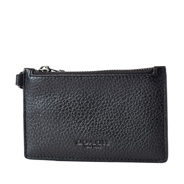 COACH 男款 荔枝紋識別證掛帶票卡夾/零錢包-黑色