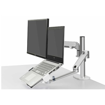 HAPPY TECH 快樂科技 機械氣壓雙手臂鋁合金螢幕筆電伸縮懸掛支架 T34  銀白色  1個