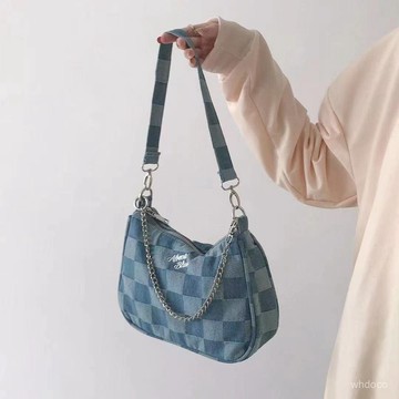 👜 卿選好物 👜 ins日係百搭高級感牛仔帆布包 韓版女學生小衆複古鏈條單肩斜挎包