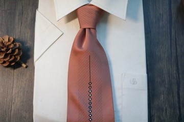 橘色刺繡真絲領帶紳士商務正裝百搭款式