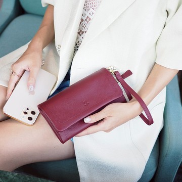 慕斯錢包（酒紅色）：長款錢包、軟皮錢包、深紅色