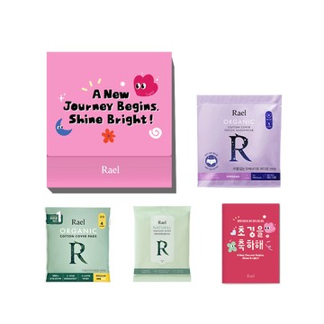 Rael First Period Trial Kit (M 4P, Overnight Panties M 1P, Wipes 10P, Menstruation Guide)