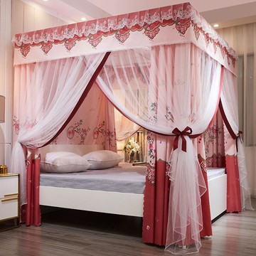 家用蚊帳床簾壹體式公主風遮光床幔加密加厚宮廷式三開門壹件批發鑫弘-家具衛浴 可打統編