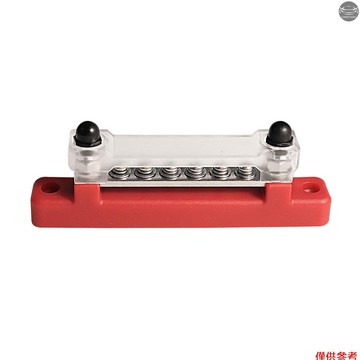 6 端子單排母線 150A 帶蓋母線端子，接地，配電端子塊，帶 6 個 M4 螺絲和 2 個螺柱，適用於車船海上房車