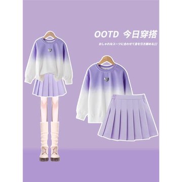 女童連衣裙2025新款春秋衛衣學院風套裝兒童jk百褶兩件套大童春季