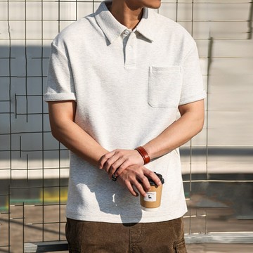 空氣感泡泡格短袖polo衫男260g重磅休閒肌理感素色上衣