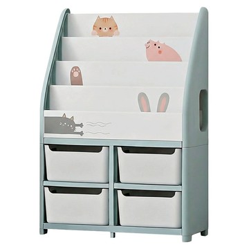 Yeya 也雅 萌想樂園兒童玩具繪本分類4格收納櫃 + 儲物凳 4個  4層  65 x 26 x 93cm  白色 + 綠色