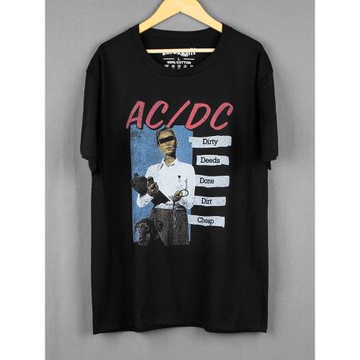 ACDC硬搖滾重金屬樂隊4DC美式休閑純棉短袖T恤復古黑印花T-Shirt