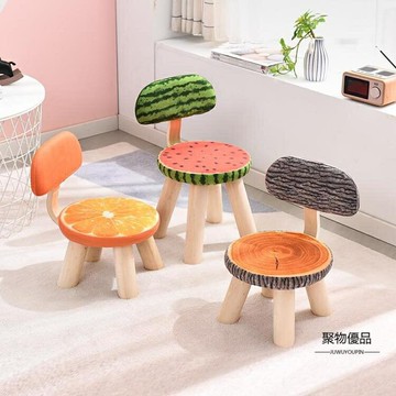 兒童成人布藝實木靠背小凳子水果創意家用客廳換鞋小矮凳圓板凳椅【聚物優品】
