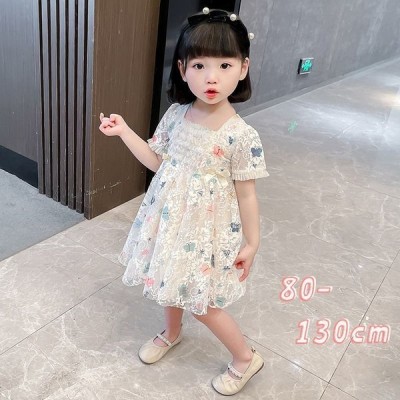 ワンピース ドレス 子供服 こども用 キッズ ベビー 女の子 半袖 パフスリーブ レース フリル 蝶 リボン かわいい キュート おしゃれ お呼ばれ 通販 Lineポイント最大get Lineショッピング