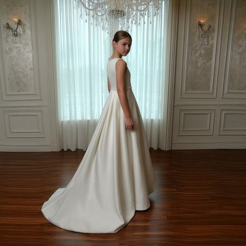 緞面花童禮服長版優雅拖尾 適合婚禮 生日 音樂會