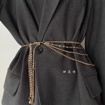 金色多層金屬鏈條腰煉亞文化辣妹配飾百搭腰帶女配裙子洋裝收腰