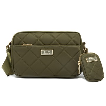 FOCUS菱格輕量防潑水真皮拼接尼龍包/側背/斜背方包+小掛包-【共3色F7050】