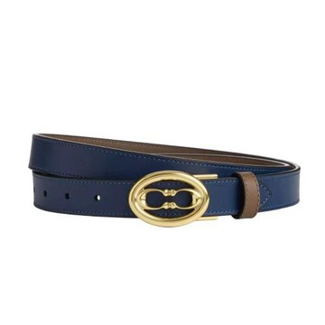 【COACH】經典雙C-logo皮革皮帶-深藍色