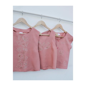 刺繡 | 亞麻 | 粉色(舊玫瑰色)無袖上衣