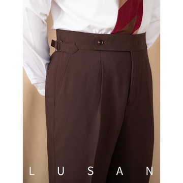 鹿三先生男士日常商務休閑褲通勤意式那不勒斯高腰純色直筒西褲子