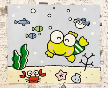 【震撼精品百貨】KeroKeroKeroppi 大眼蛙~Sanrio 大眼蛙青蛙雙面卡片-游泳藍/落葉咖啡#43725